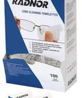 Radnor 5x8 pre-moistened lens cleaning towels, blue and white, 100 count (front view)