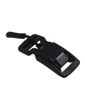 Close-up of a 25mm plastic magnetic quick release buckle, designed for backpacks and luggage, showing detailed latch mechanism.