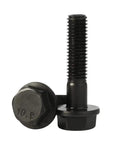 Top Tier M6x30mm Flanged Hex Bolt Set, Class 10.9 Alloy Steel Construction, Black Oxide Anti Rust Finish, close-up of two bolts.