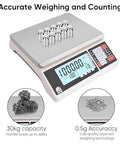Go To High Precision 30 Kg Digital Counting Scale With 0.5 g Readout For Parts And Coins, clear backlit LCD display
