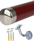 Heavy Duty 20 Foot Red PVC Railing Spindle With Non Slip Surface And Wall Mount Brackets, showing spindle end and wall bracket.
