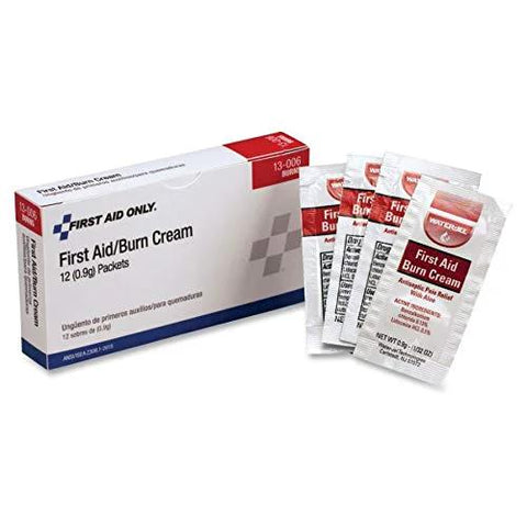 First Aid/Burn Cream refill box with 12 red and white packets, 0.1 g each, First Aid Only brand