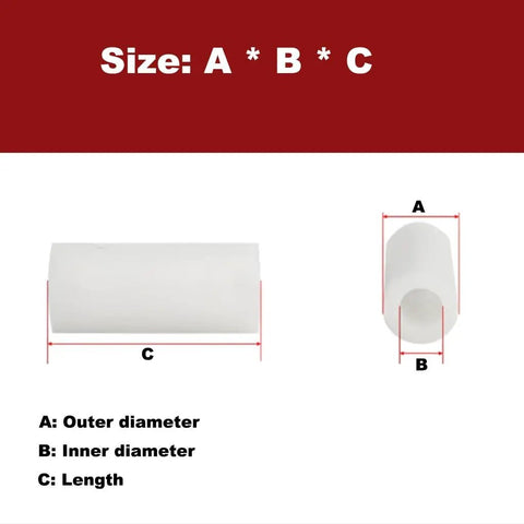 Ten Piece White Nylon Spacer Bracket Kit With Non Conductive PA66 Gaskets, 16mm And 18mm Outer Diameters, 10mm And 12mm Inner Diameters, 2mm Length, The Go To Spacer Set For Electrical, Automotive, And DIY Projects. Size diagram showing outer diameter, inner diameter, and length
