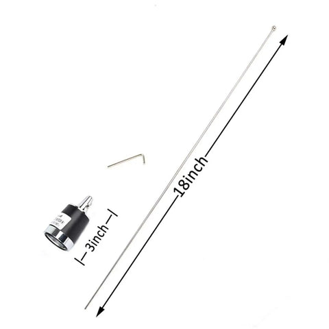 Dual Band VHF UHF NMO Antenna for 2m and 70cm Mobile Radios With Magnetic Base 16 Ft RG58 Cable PL259 UHF Mount Pre Tuned And Ready To Roll Handles Up To 100W components with measurements