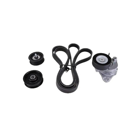High Grade Aluminum Belt Tensioner Pulley Kit Upgrade For M272 M273 Engine C350 E350 E550 Models Fresh Fit Under Hood Replace Worn Drive Belts Mercedes 4 Piece Set, 4-piece pulley kit on white background