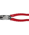 9 Inch Leverage Lineman Pliers With Crimper And Pipe Reaming Head, red grips, metal jaws, Pro Grade Electrician Pliers