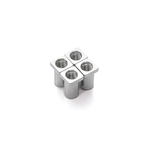 7/32 Inch Drum Swivel Nuts 12 Pack Replacement Parts for Lug Casing - Precision Fit Tension Rod Inserts for Snare, Tom, and Bass Drums - Durable Percussion Accessory for Tight, Secure Tuning, close-up on four metal drum nuts