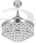42 Inch Retractable Ceiling Fan With LED Light And Remote Control, 4 Invisible Clear ABS Blades, Dope Modern Chandelier Style