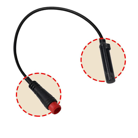 Two-pin magnetic waterproof e-bike brake sensor cable with red-tipped connector and black plug, 2-pack.