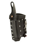 Side view of Extra Capacity Tool Pouch With Eight Pockets For Pliers And Screwdrivers Hammer Loop Knife Snap Tape Thong Leather