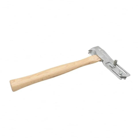 No Sweat One Hand Nail Setup Game Changing Magnetic Face Roofing Hatchet With Solid Forged Steel Head And Handy Utility Blade, side view.