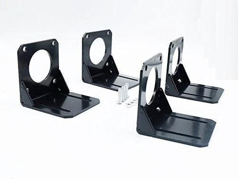 NEMA 23 stepper motor mounting brackets, set of 4 in black steel with screws.