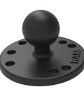 Rock Solid Marine Grade Aluminum Round Plate Ball Base Featuring Classic One Inch B Size Rubber Ball on a black circular mount.