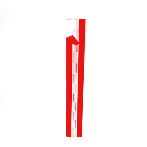 Crystal Clear Self Adhesive Acrylic Piano Hinges 12 Inch with red backing for easy application on cabinet doors.
