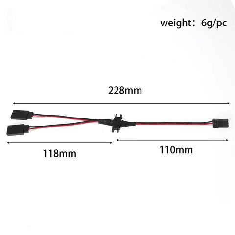 Magnetic Snap On RC Extension Cable 9 Inch 1 To 2 Y Split Lead With JR Plug 3 Pin LED For RC models, shown with dimensions