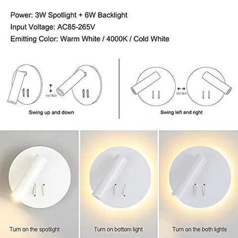 Slick Nordic LED Wall Lamp With Free Rotation And Built In Switch, Solid Metal Finish For Bedrooms Or Entryways, showcasing adjustable lighting angles.
