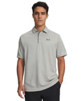 Front view of Tech Golf Polo For Men Lightweight Moisture Wicking Quick Dry Performance Shirt in Titanium Pitch Gray, size Large