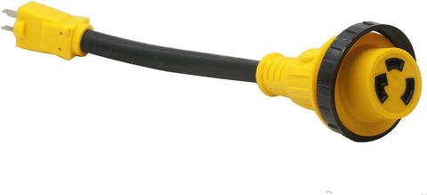 30 Amp RV To Household Power Adapter Dogbone Twist Lock To 15 Amp 110 Volt Converter with black and yellow STW cord