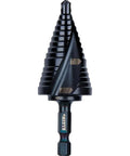 Heavy Duty Step Drill Bit With Quick Release Spiral Flutes And Hex Shank Cuts Steel Wood Plastic Aluminum Effortlessly In The Seven Eighth To One Eight Inch Range durable nitride coating