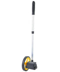 Aramox Telescopic Handle Distance Meter Measuring Wheel Folding Mini Portable, with thick anti-skid wheel for accurate measurements.
