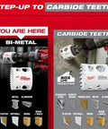 Front view of Milwaukee 3-5/8 in Ice Hardened Bi-Metal Hole Saw with carbide teeth and Milwaukee branding