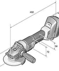 Professional Cordless Angle Grinder Runs Smooth And Hits Hard With Multi Volt Battery Interface Built Tough For Daily Cutting And Grinding Tasks No Hassle Just Pure Brushless Power Whenever You Need It Most, angled view with dimensions.