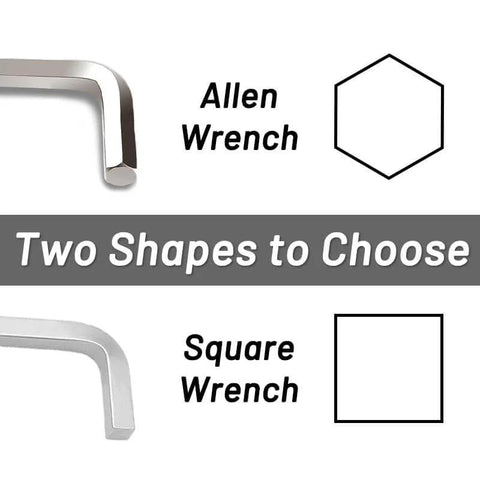 Comparison of Allen wrench with hexagonal shape and square head wrench with square shape for tool selection.