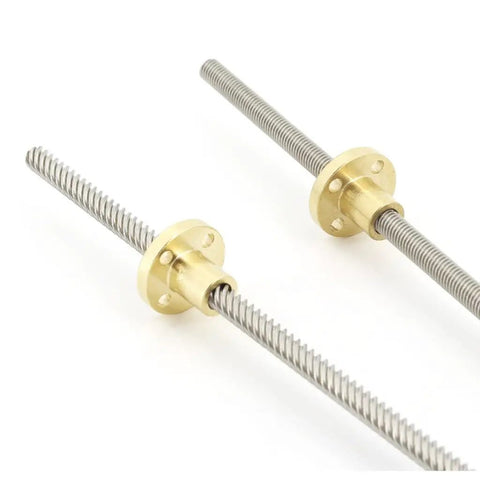 Stainless Steel Lead Screw 304 T6, 150Mm Length, Trapezoidal Thread With Brass Nut, shown at an angle