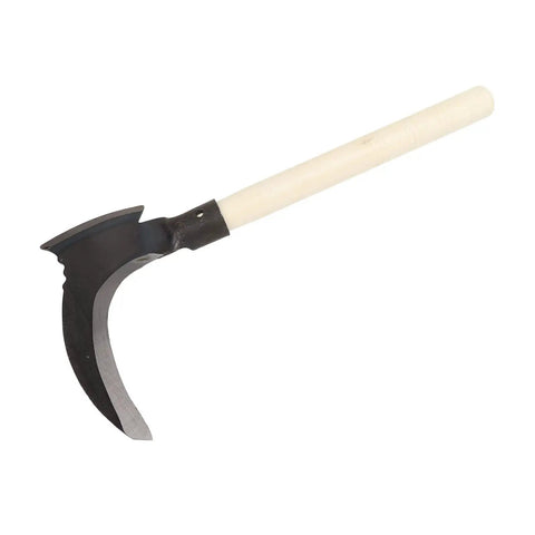 Beast Of A Heavy Duty Double Sickle Scythe For Grass, Bushes And Shrubs with high manganese steel blade and wooden handle
