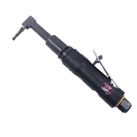 Compact Pneumatic Right Angle Drill Kit With 1/4-28 Chuck 3200 RPM Includes 5 Piece Threaded Drill Bit Set Built For Industrial