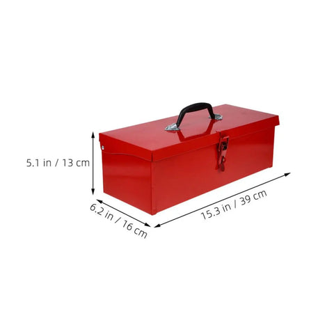 Tough As Nails Red Metal Toolbox Organizer With Secure Latch Closure And Rugged Portable Handle, 39 cm long, 16 cm wide.
