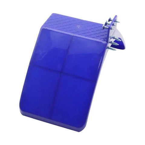 Durable Plastic Pigeon Perch Stand With Screws shown from side, blue plastic, wall mountable with included screws visible.