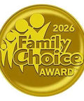 Family Choice Award 2026 gold emblem with stylized figures and text.