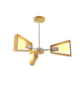 Slick Modern Metal 5 Light Pendant Chandelier Ceiling Lamp with wooden accents for kitchens and living rooms.