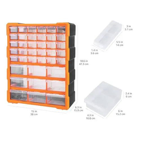 Wall Mount Cabinet Organizer With 39 Drawers And Removable Dividers, Doubles Capacity To 78 Compartments For Hardware, Craft Supplies, And Small Parts, DIY Friendly, Black And Orange Plastic Garage Storage System, 15 By 6.3 By 18.6 Inches