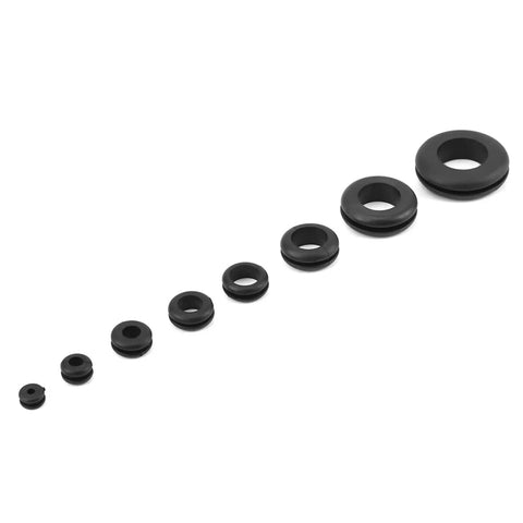 Top Notch Soft Plastic Grommet Kit Featuring 8 Sizes For Pipes Hydraulic Air Gas Lines Plus Pvc Snap Shut Cable Protection Assortment To Keep Your Wires Safe And Sound On Any Serious Job Site Today. black soft plastic grommets in eight sizes