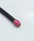 Close-up of a black brake hose with a red olive fitting from the 4 Sets Olive Connecting Inserts Fitting Kit For SRAM Avid Hydraulic Disc Brakes Stealth A Majig Hose Quick Install Includes 4 Olives, 4 Inserts, 1 T8 Spanner.