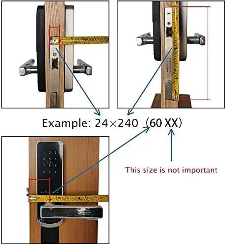 Smart Fingerprint Door Lock With App Control And Digital Code Entry Aluminum Alloy Home Security Mortise Lock with measuring guide on wood door.