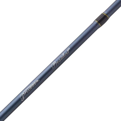 President Spincast Rod And Reel Combo Six Foot Six Inch Medium Power Two Piece Graphite Rod Close-up of Branding