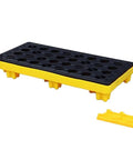 Heavy Duty Modular Oil Spill Containment Tray in yellow and black, durable polyethylene, designed for fluid management and spill control.
