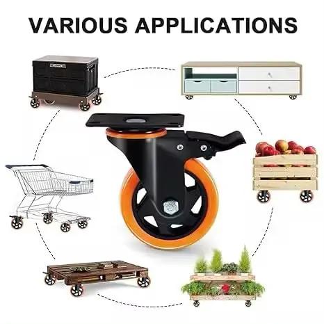 Heavy Duty Caster Wheels Set Of 6 4000 Lbs With Safety Brakes Industrial Swivel Casters for various carts and furniture applications