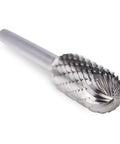 Heavy Duty Pro Grade Double Cut Tungsten Carbide Burr For Die Grinder Rotary Tool Bit With Cylinder Radius End For Metal Contouring And Deburring One Quarter Inch Shank One Half Inch Cut Diameter SC-5