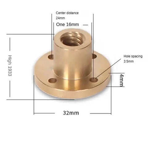 T10 Threaded Rod With Nut, 10mm Diameter, 100-550mm Length, 304 Stainless Steel, Heavy Duty Trapezoidal Thread, Pitch Two Lead One, Built For CNC, 3D Printers, Actuators, And Industrial Machinery, 32mm flange nut dimensions