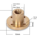Beefy 10mm 304 Stainless Steel T10 Threaded Rod With Nut 100 To 550mm Length 2 Lead Pitch, 32mm flange nut