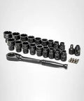 Pass-Thru 25-Piece 3/8 Inch Drive Mechanics Tool Set With X6 Ratchet For Tight Spaces, 5 Degree Swing, Crescent CX6PT25