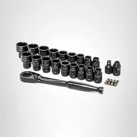 Pass-Thru 25-Piece 3/8 Inch Drive Mechanics Tool Set With X6 Ratchet For Tight Spaces, 5 Degree Swing, Crescent CX6PT25
