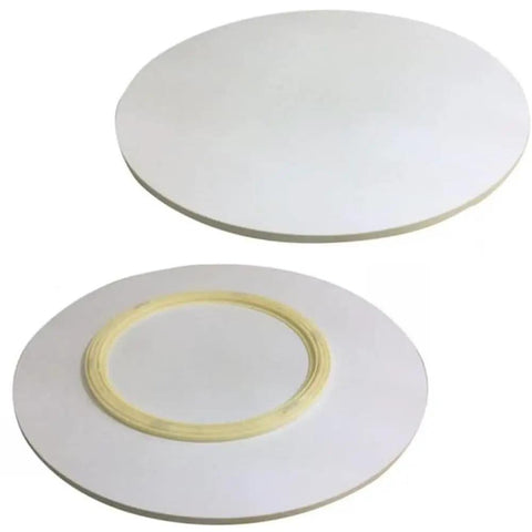 White 24 Inch Lazy Susan Round Turntable Featuring Slick Silent Bearings And Hassle Free Ready To Roll Setup Glides Smooth Across Any Tabletop For Quick Kitchen Storage Solutions, showing top and bottom views.