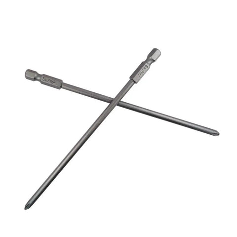 Two long bits from Six Piece One Quarter Inch Hex Shank Phillips Screwdriver Bits Set With Magnetic Cross Heads, S2 alloy steel.