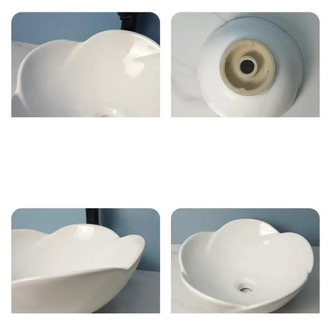 Bathroom Sink Ceramic Vessel Sink Bathroom Creative Petal Ceramic Counter Basin Modern Simple White Wash Basin Bathroom Sink Vessel top and side views