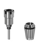 Premium Router Bit Extension Rod For Woodworking featuring High Carbon Steel Construction With 1/4 Inch And 1/2 Inch Shank Collets showing collet chuck and tool.